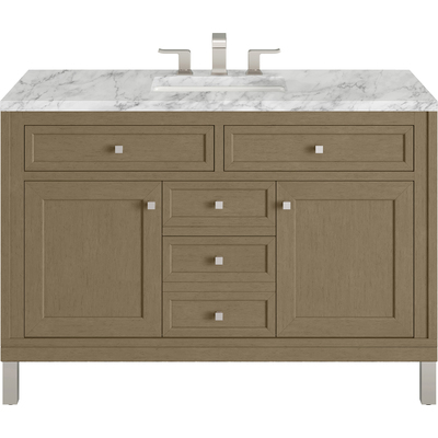 James Martin Chicago 48 inch Single Vanity, Walnut Whisper, w/ 3 CM Carrara Marble Top, 840467802027, 503-V48-WLW-3CAR