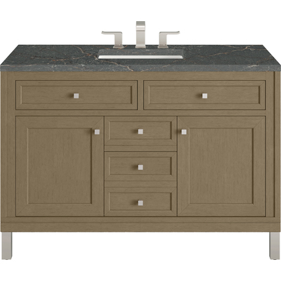 James Martin Chicago 48 inch Single Vanity, Walnut Whisper, w/ 3 CM Parisien Bleu Silestone® Top w/FreePower Wireless Charger, 840467820892, 503-V48-WLW-FPBL