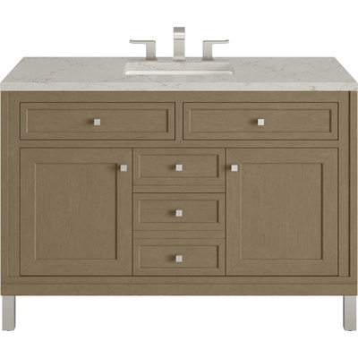James Martin Chicago 48 inch Single Vanity, Walnut Whisper, w/ 3 CM Victorian Silver Silestone® Top w/FreePower Wireless Charger, 840467811203, 503-V48-WLW-FVSL