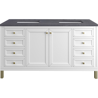 James Martin Chicago 60 inch Double Vanity, Glossy White, w/ 3 CM Charcoal Soapstone Silestone® Top, 840467802126, 503-V60D-GW-3CSP