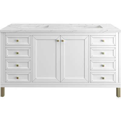 James Martin Chicago 60 inch Double Vanity, Glossy White, w/ 3 CM Ethereal Noctis Silestone® Top, 840467802140, 503-V60D-GW-3ENC