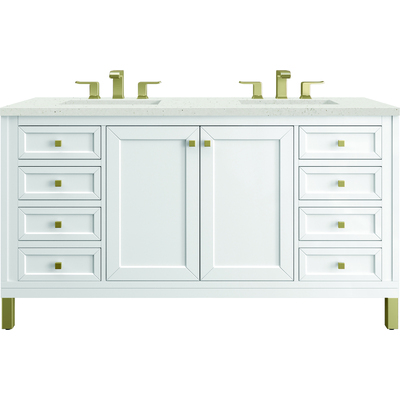 James Martin Chicago 60 inch Double Vanity, Glossy White, w/ 3 CM Lime Delight Silestone® Top, 840467802157, 503-V60D-GW-3LDL