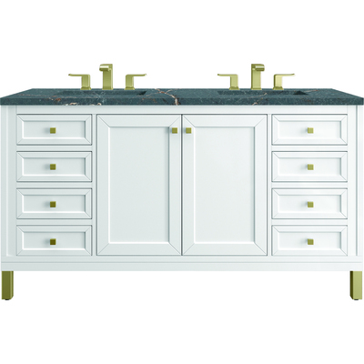 James Martin Chicago 60 inch Double Vanity, Glossy White, w/ 3 CM Parisien Bleu Silestone® Top, 840467814303, 503-V60D-GW-3PBL