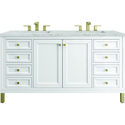 James Martin Chicago 60 inch Double Vanity, Glossy White, w/ 3 CM Victorian Silver Silestone® Top, 840467802164, 503-V60D-GW-3VSL