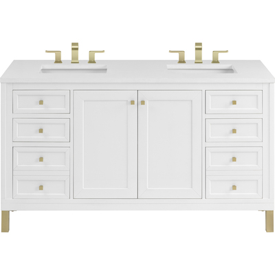James Martin Chicago 60 inch Double Vanity, Glossy White, w/ 3 CM White Zeus Silestone® Top, 840467802171, 503-V60D-GW-3WZ