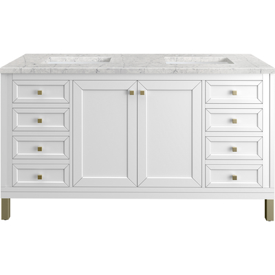 James Martin Chicago 60 inch Double Vanity, Glossy White, w/ 3 CM Eternal Jasmine Pearl Silestone® Top w/FreePower Wireless Charger, 840467811210, 503-V60D-GW-FEJP