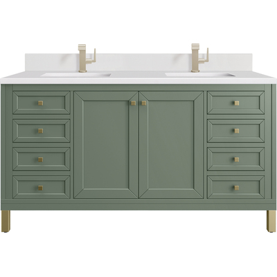 James Martin Chicago 60 inch Double Vanity, Smokey Celadon, w/ Single Hole 3CM White Zeus Silestone® Top & Backsplash, 840467802188, 503-V60D-SC-1WZ