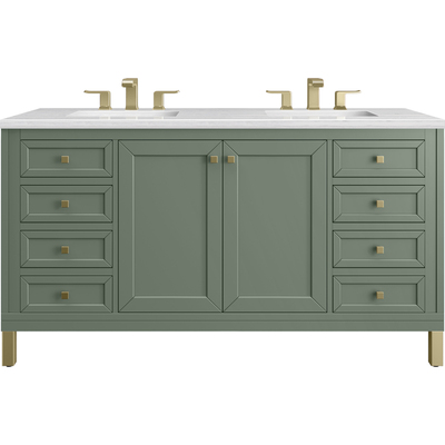 James Martin Chicago 60 inch Double Vanity, Smokey Celadon, w/ 3 CM Arctic Fall Solid Surface Top, 840467802195, 503-V60D-SC-3AF