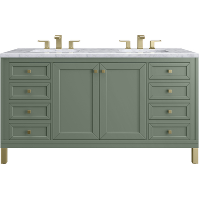 James Martin Chicago 60 inch Double Vanity, Smokey Celadon, w/ 3 CM Carrara Marble Top, 840467802201, 503-V60D-SC-3CAR