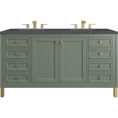 James Martin Chicago 60 inch Double Vanity, Smokey Celadon, w/ 3 CM Charcoal Soapstone Silestone® Top, 840467802218, 503-V60D-SC-3CSP