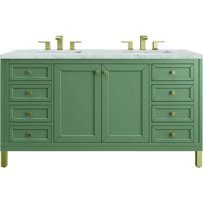 James Martin Chicago 60 inch Double Vanity, Smokey Celadon, w/ 3 CM Victorian Silver Silestone® Top, 840467802249, 503-V60D-SC-3VSL