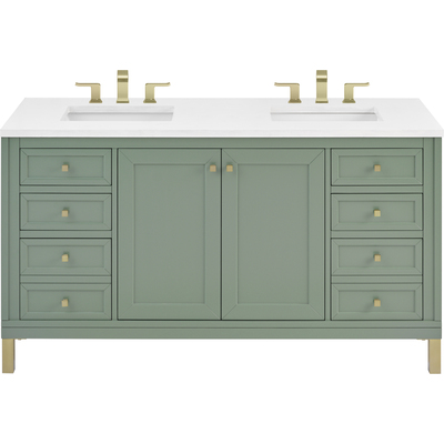 James Martin Chicago 60 inch Double Vanity, Smokey Celadon, w/ 3 CM White Zeus Silestone® Top, 840467802256, 503-V60D-SC-3WZ