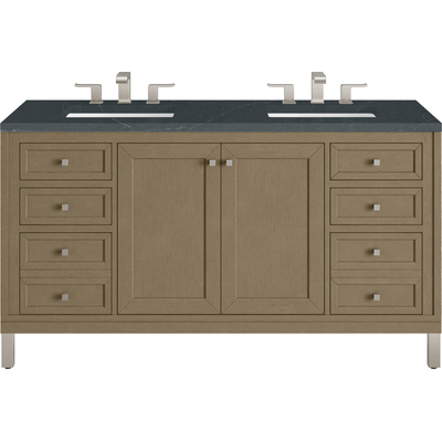 James Martin Chicago 60 inch Double Vanity, Walnut Whisper, w/ 3 CM Charcoal Soapstone Silestone® Top, 840467802294, 503-V60D-WLW-3CSP