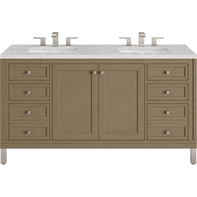James Martin Chicago 60 inch Double Vanity, Walnut Whisper, w/ 3 CM Eternal Jasmine Pearl Silestone® Top, 840467802300, 503-V60D-WLW-3EJP