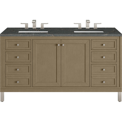 James Martin Chicago 60 inch Double Vanity, Walnut Whisper, w/ 3 CM Parisien Bleu Silestone® Top, 840467814310, 503-V60D-WLW-3PBL