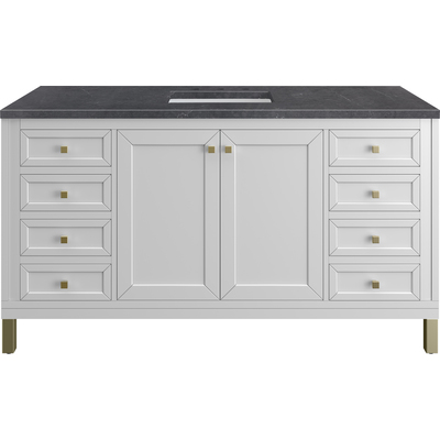 James Martin Chicago 60 inch Single Vanity, Glossy White, w/ 3 CM Charcoal Soapstone Silestone® Top, 840467802386, 503-V60S-GW-3CSP