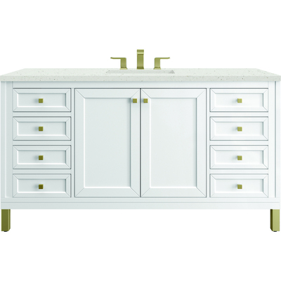 James Martin Chicago 60 inch Single Vanity, Glossy White, w/ 3 CM Lime Delight Silestone® Top, 840467802416, 503-V60S-GW-3LDL
