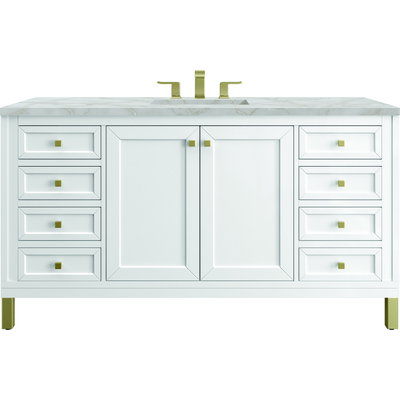 James Martin Chicago 60 inch Single Vanity, Glossy White, w/ 3 CM Victorian Silver Silestone® Top, 840467802423, 503-V60S-GW-3VSL