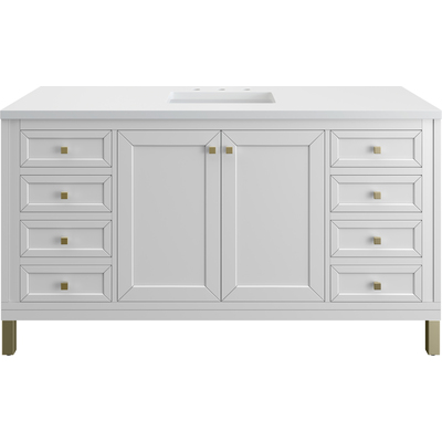 James Martin Chicago 60 inch Single Vanity, Glossy White, w/ 3 CM White Zeus Silestone® Top, 840467802430, 503-V60S-GW-3WZ