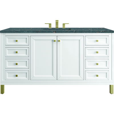 James Martin Chicago 60 inch Single Vanity, Glossy White, w/ 3 CM Parisien Bleu Silestone® Top w/FreePower Wireless Charger, 840467820922, 503-V60S-GW-FPBL