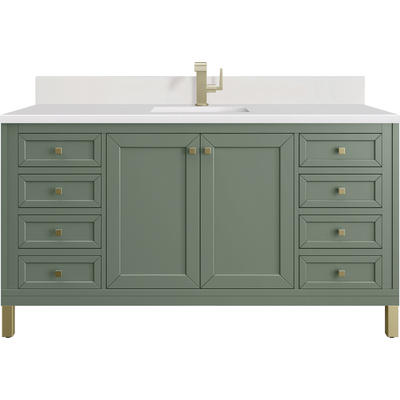 James Martin Chicago 60 inch Single Vanity, Smokey Celadon, w/ Single Hole 3CM White Zeus Silestone® Top & Backsplash, 840467802447, 503-V60S-SC-1WZ