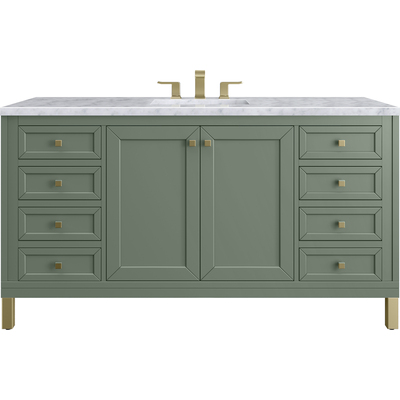 James Martin Chicago 60 inch Single Vanity, Smokey Celadon, w/ 3 CM Carrara Marble Top, 840467802461, 503-V60S-SC-3CAR