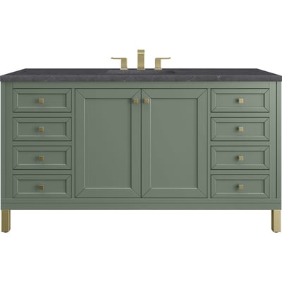 James Martin Chicago 60 inch Single Vanity, Smokey Celadon, w/ 3 CM Charcoal Soapstone Silestone® Top, 840467802478, 503-V60S-SC-3CSP