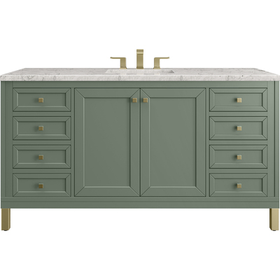 James Martin Chicago 60 inch Single Vanity, Smokey Celadon, w/ 3 CM Eternal Jasmine Pearl Silestone® Top, 840467802485, 503-V60S-SC-3EJP