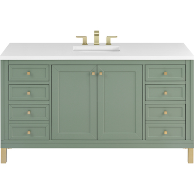 James Martin Chicago 60 inch Single Vanity, Smokey Celadon, w/ 3 CM White Zeus Silestone® Top, 840467802515, 503-V60S-SC-3WZ