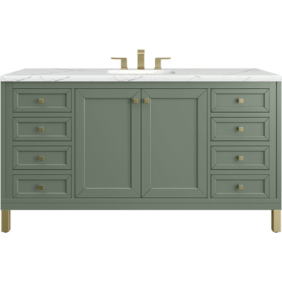 James Martin Chicago 60 inch Single Vanity, Smokey Celadon, w/ 3 CM Ethereal Noctis Silestone Top w/ FreePower Wireless Charger, 840467807299, 503-V60S-SC-FENC