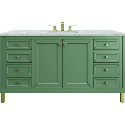 James Martin Chicago 60 inch Single Vanity, Smokey Celadon, w/ 3 CM Victorian Silver Silestone Top w/ FreePower Wireless Charger, 840467807305, 503-V60S-SC-FVSL