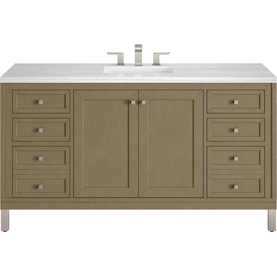 James Martin Chicago 60 inch Single Vanity, Walnut Whisper, w/ 3 CM Arctic Fall Solid Surface Top, 840467802539, 503-V60S-WLW-3AF