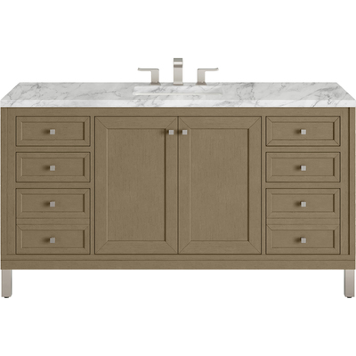James Martin Chicago 60 inch Single Vanity, Walnut Whisper, w/ 3 CM Carrara Marble Top, 840467802546, 503-V60S-WLW-3CAR