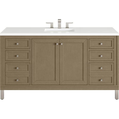 James Martin Chicago 60 inch Single Vanity, Walnut Whisper, w/ 3 CM White Zeus Silestone® Top, 840467802607, 503-V60S-WLW-3WZ