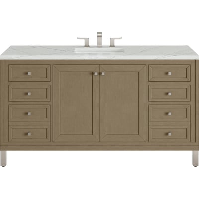 James Martin Chicago 60 inch Single Vanity, Walnut Whisper, w/ 3 CM Ethereal Noctis Silestone Top w/ FreePower Wireless Charger, 840467807329, 503-V60S-WLW-FENC