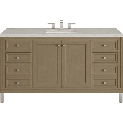 James Martin Chicago 60 inch Single Vanity, Walnut Whisper, w/ 3 CM Victorian Silver Silestone Top w/ FreePower Wireless Charger, 840467807336, 503-V60S-WLW-FVSL