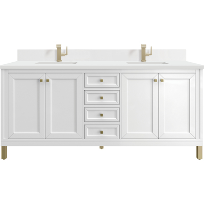 James Martin Chicago 72 inch Double Vanity, Glossy White, w/ Single Hole 3CM White Zeus Silestone® Top & Backsplash, 840467802614, 503-V72-GW-1WZ
