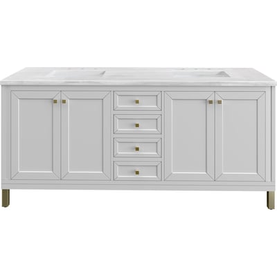 James Martin Chicago 72 inch Double Vanity, Glossy White, w/ 3 CM Arctic Fall Solid Surface Top, 840467802621, 503-V72-GW-3AF