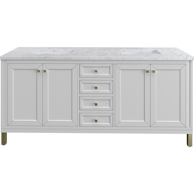 James Martin Chicago 72 inch Double Vanity, Glossy White, w/ 3 CM Carrara Marble Top, 840467802638, 503-V72-GW-3CAR