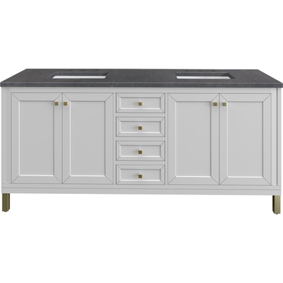 James Martin Chicago 72 inch Double Vanity, Glossy White, w/ 3 CM Charcoal Soapstone Silestone® Top, 840467802645, 503-V72-GW-3CSP