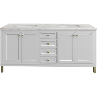 James Martin Chicago 72 inch Double Vanity, Glossy White, w/ 3 CM Eternal Jasmine Pearl Silestone® Top, 840467802652, 503-V72-GW-3EJP