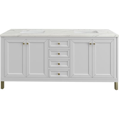 James Martin Chicago 72 inch Double Vanity, Glossy White, w/ 3 CM Ethereal Noctis Silestone® Top, 840467802669, 503-V72-GW-3ENC