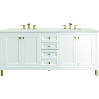 James Martin Chicago 72 inch Double Vanity, Glossy White, w/ 3 CM Lime Delight Silestone® Top, 840467802676, 503-V72-GW-3LDL