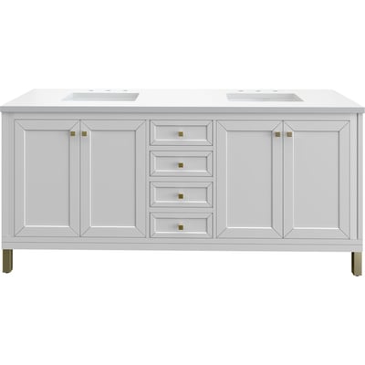 James Martin Chicago 72 inch Double Vanity, Glossy White, w/ 3 CM White Zeus Silestone® Top, 840467802690, 503-V72-GW-3WZ