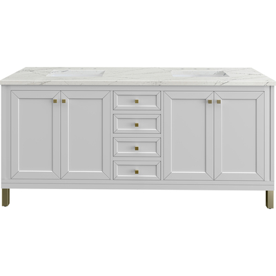 James Martin Chicago 72 inch Double Vanity, Glossy White, w/ 3 CM Ethereal Noctis Silestone Top w/ FreePower Wireless Charger, 840467807350, 503-V72-GW-FENC