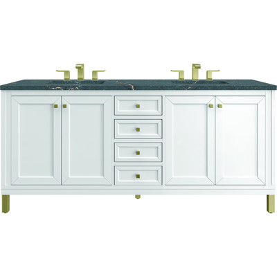 James Martin Chicago 72 inch Double Vanity, Glossy White, w/ 3 CM Parisien Bleu Silestone® Top w/FreePower Wireless Charger, 840467820946, 503-V72-GW-FPBL