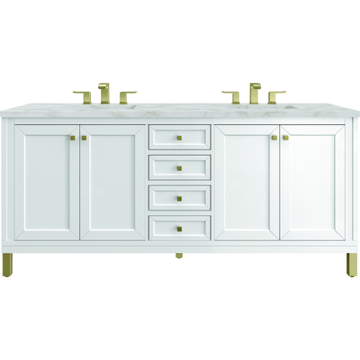 James Martin Chicago 72 inch Double Vanity, Glossy White, w/ 3 CM Victorian Silver Silestone Top w/ FreePower Wireless Charger, 840467807367, 503-V72-GW-FVSL