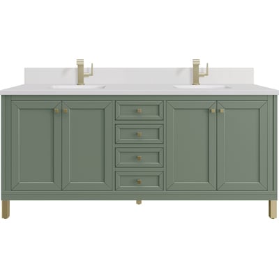 James Martin Chicago 72 inch Double Vanity, Smokey Celadon, w/ Single Hole 3CM White Zeus Silestone® Top & Backsplash, 840467802706, 503-V72-SC-1WZ