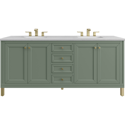 James Martin Chicago 72 inch Double Vanity, Smokey Celadon, w/ 3 CM Arctic Fall Solid Surface Top, 840467802713, 503-V72-SC-3AF
