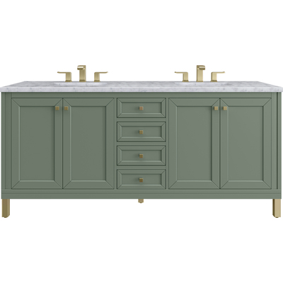 James Martin Chicago 72 inch Double Vanity, Smokey Celadon, w/ 3 CM Carrara Marble Top, 840467802720, 503-V72-SC-3CAR